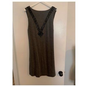 Tory Burch Gray Mini Shift Dress with Beaded Neck